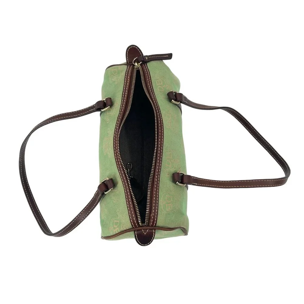 Dooney & Bourke 90s Y2K Light Green & Gold Logo Barrell Bag - Picture 8 of 10